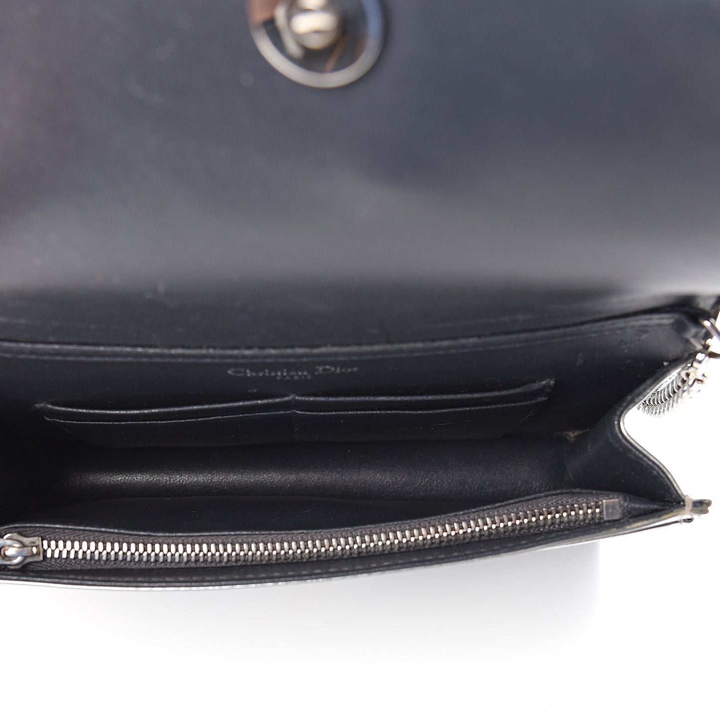 Metallic Patent Micro-Cannage Diorama Wallet on Chain Pouch Silver