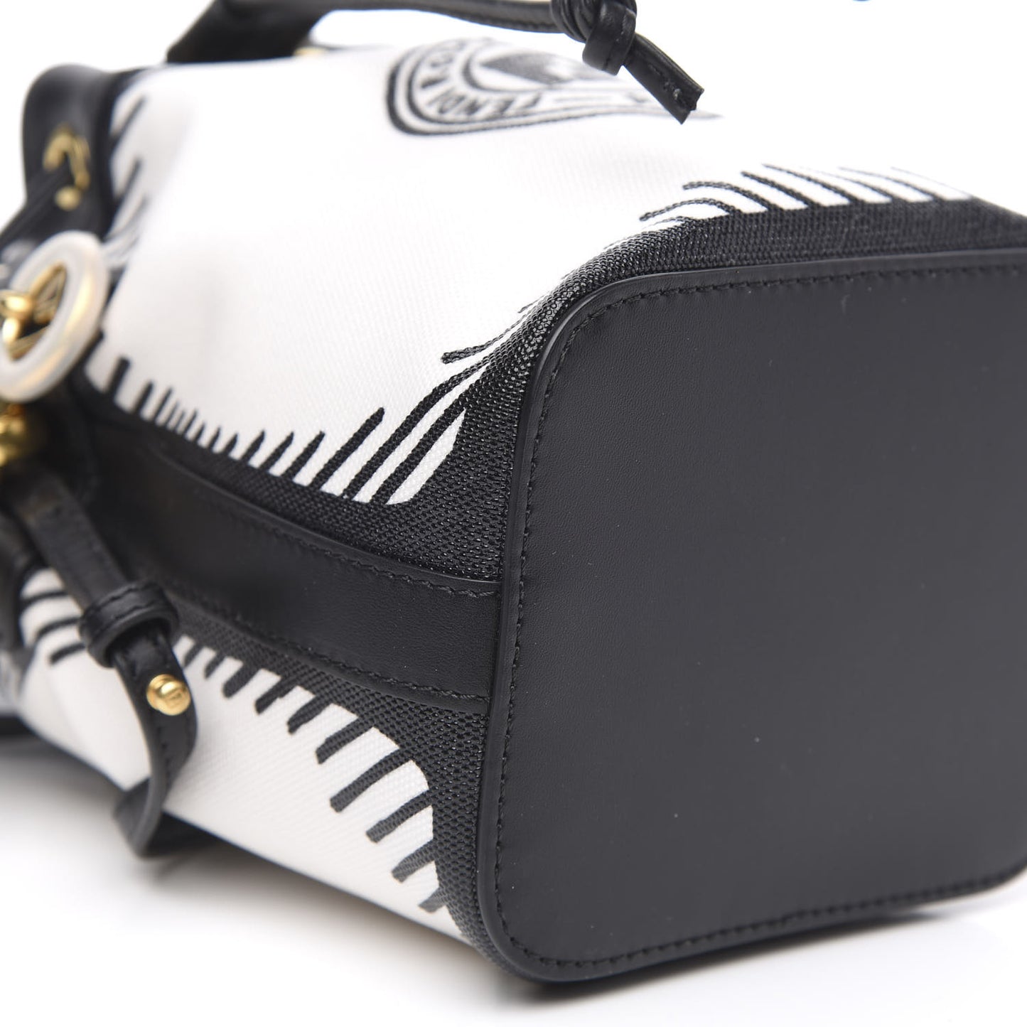 X JOSHUA VIDES Canvas Calfskin F is Mini Mon Tresor Bucket Bag White Black