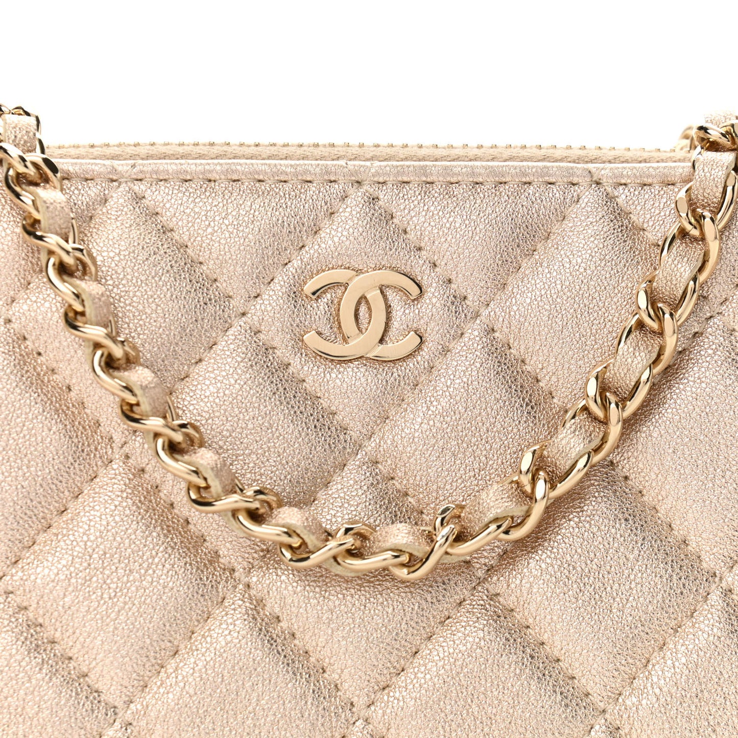 Metallic Lambskin Quilted Small Clutch With Chain Gold