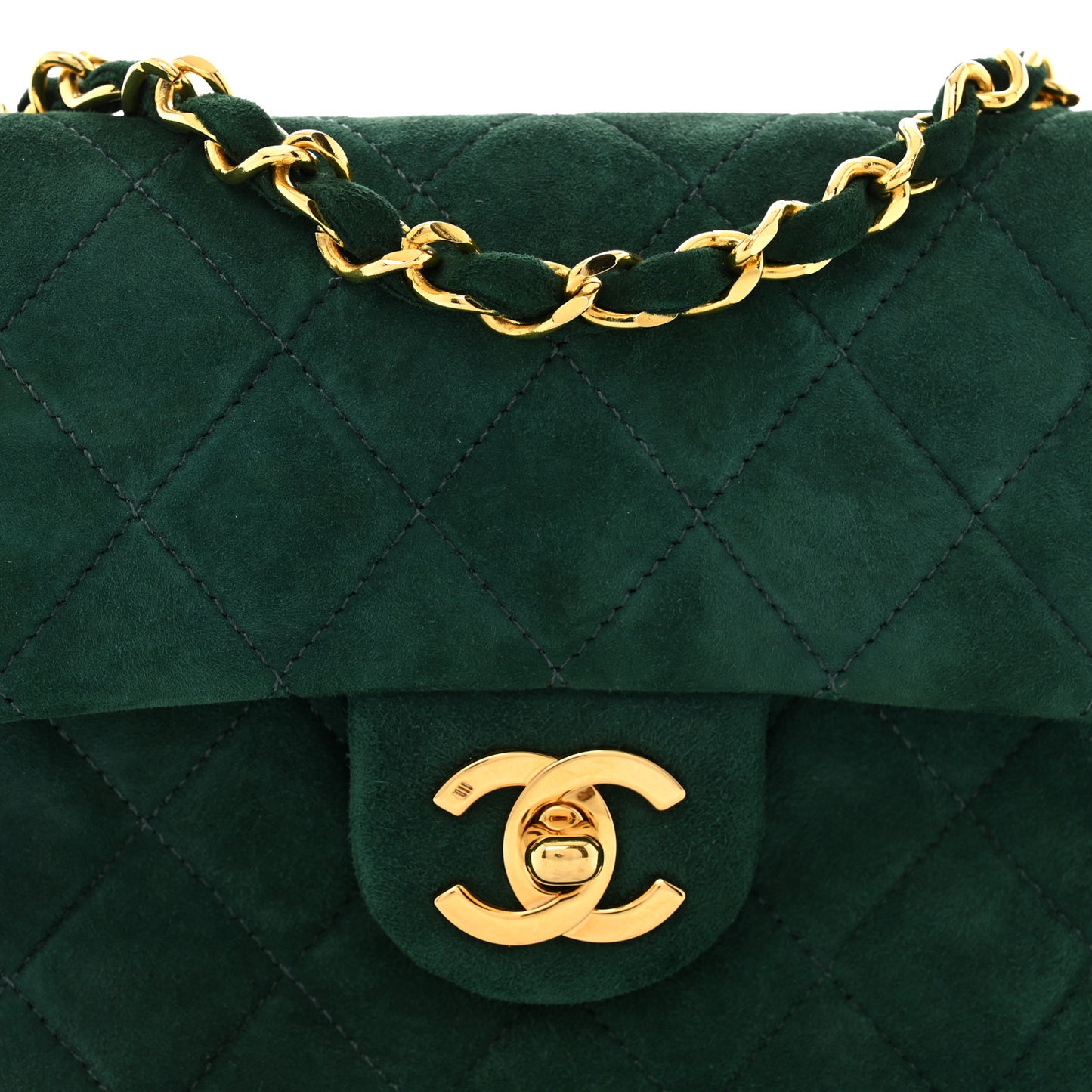 Suede Quilted Mini Square Flap Green