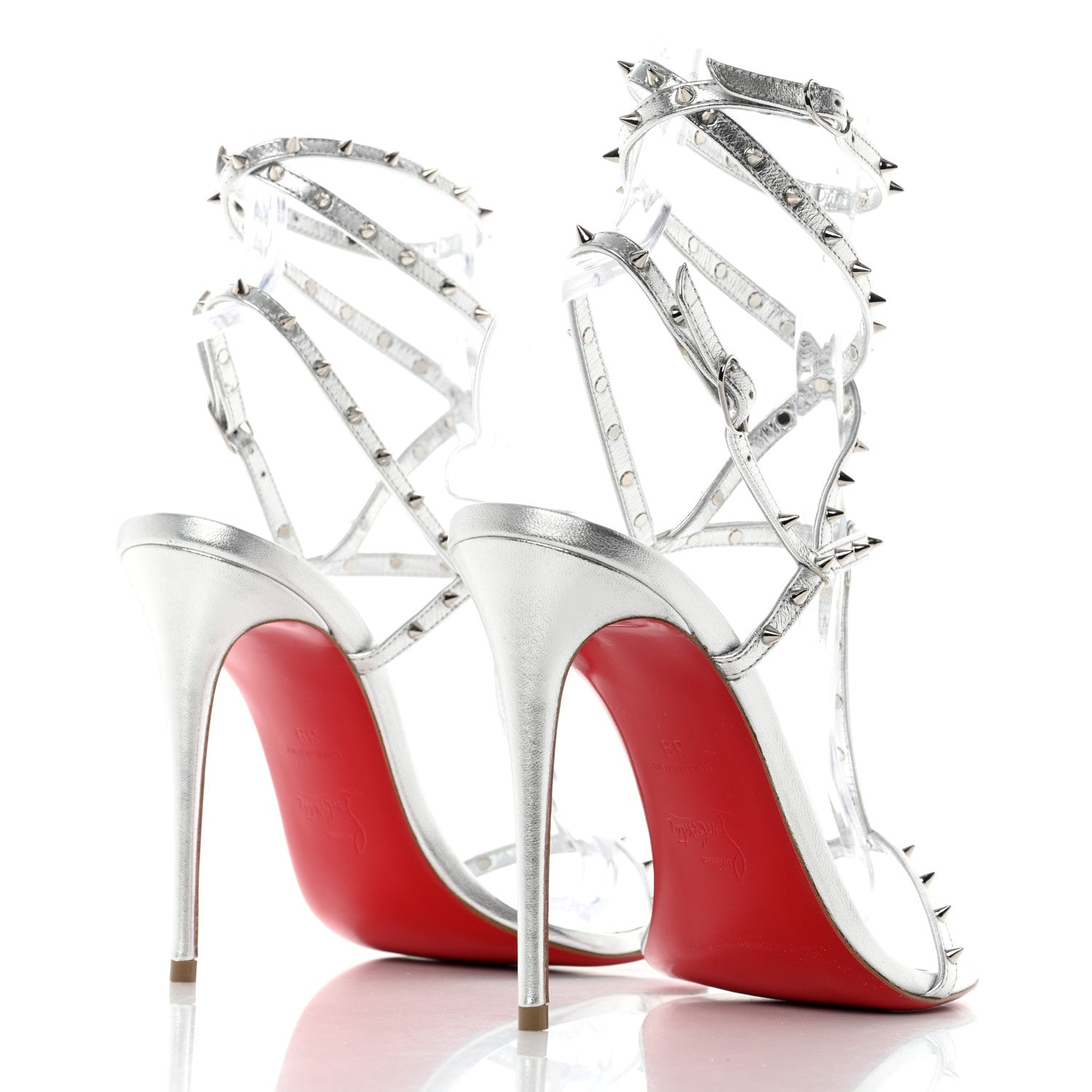 Christian Louboutin Nappa Bombina Spikes 100 Sandals 39 Silver 4 of 8