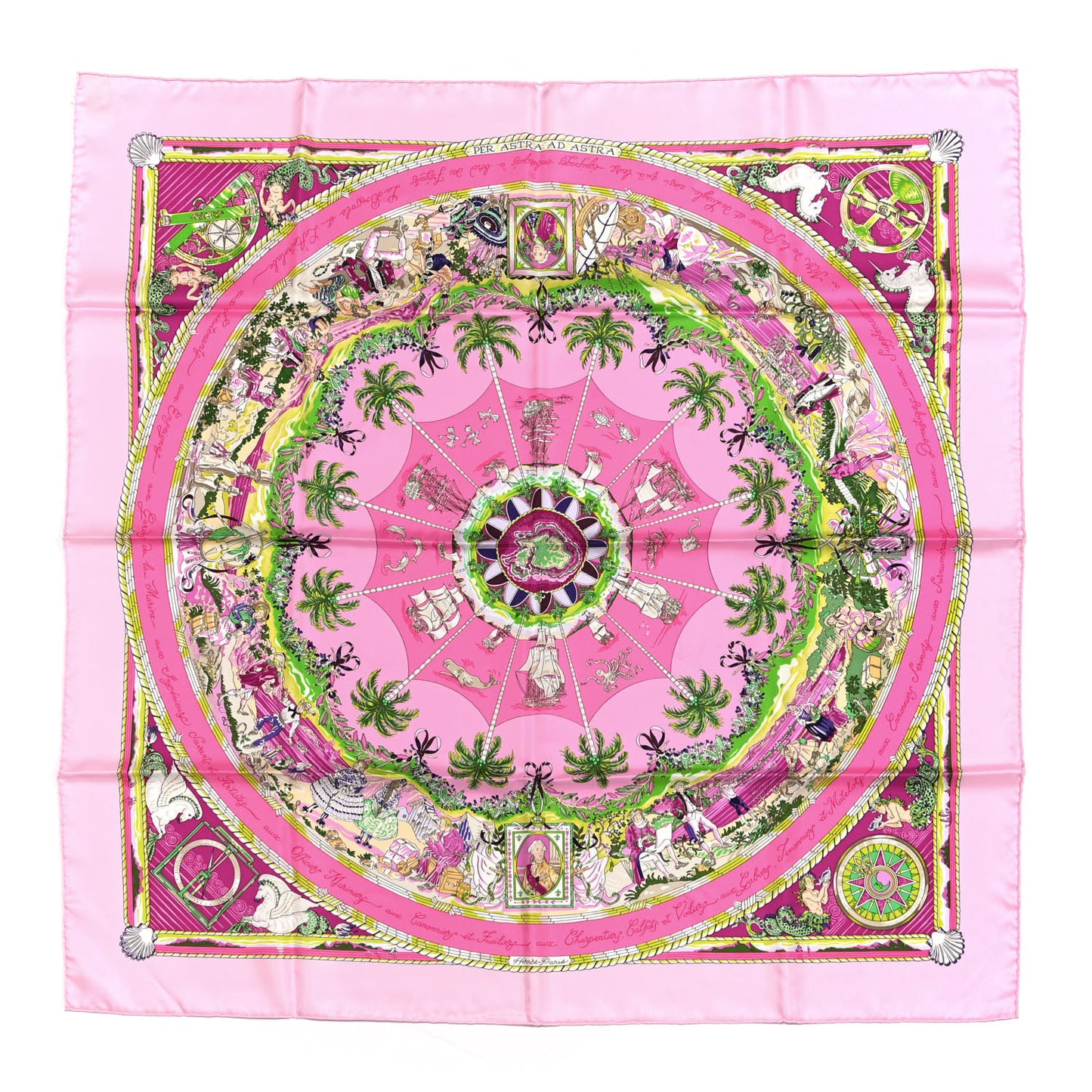 Silk Per Astra Ad Astra Scarf 90 Rose Pale Rose Fluo Vert Fluo