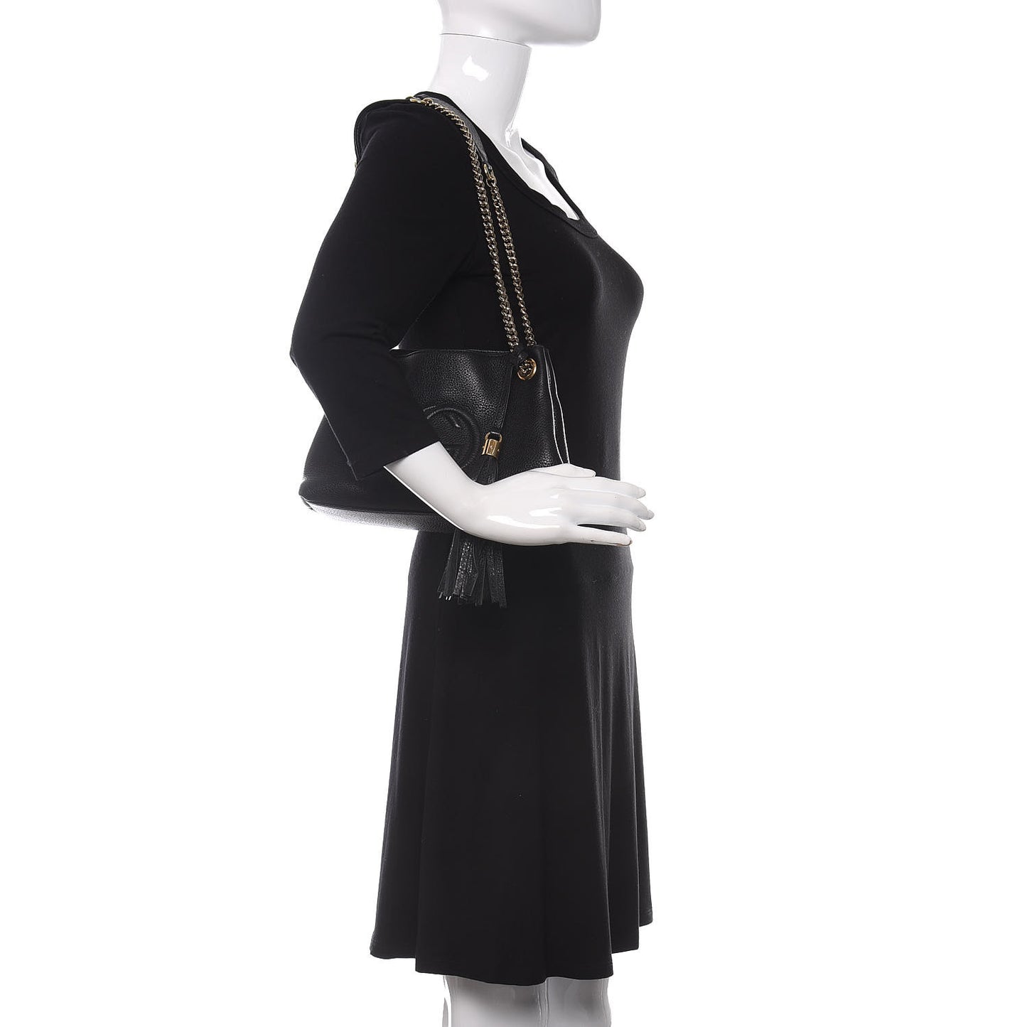 Pebbled Calfskin Small Soho Chain Shoulder Bag Black