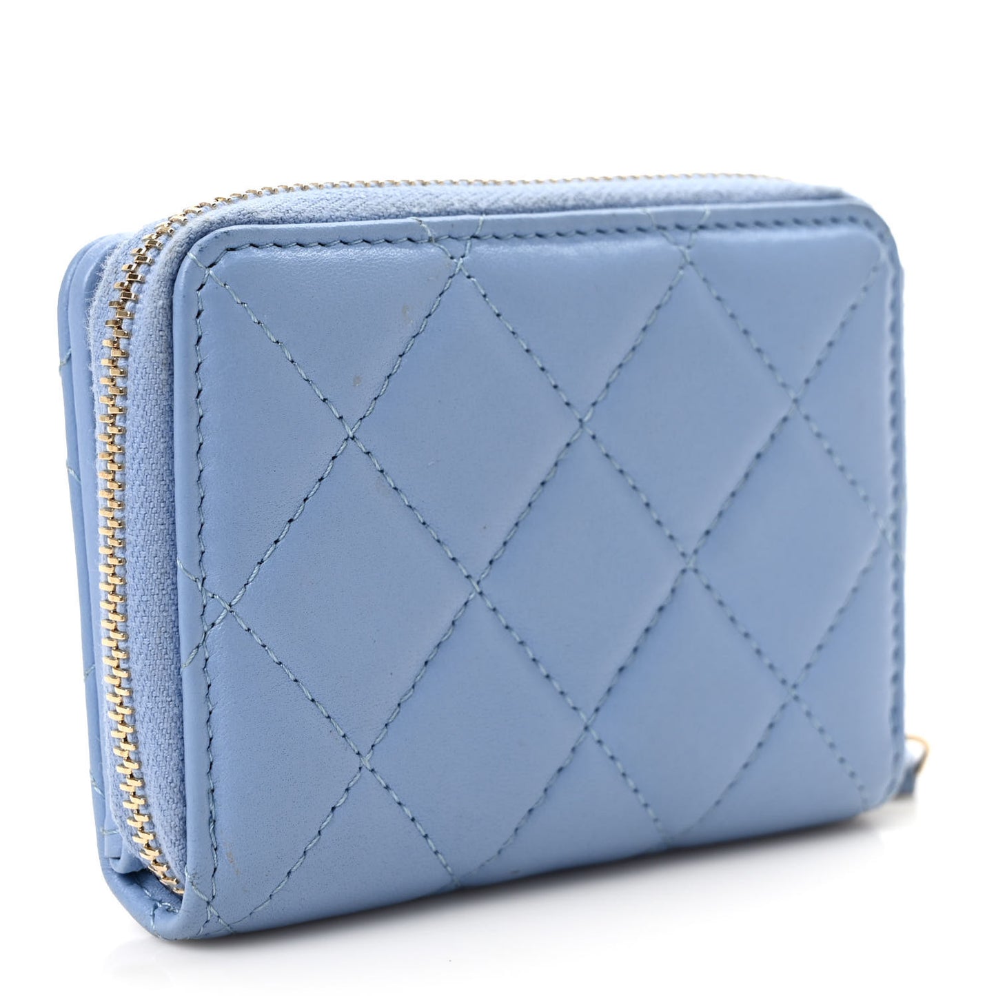 Lambskin Quilted Compact Zipped Wallet Light Blue