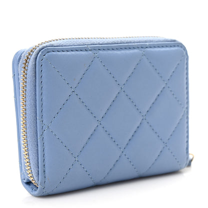 Chanel Lambskin Quilted Compact Zipped Wallet Light Blue 3 of 8