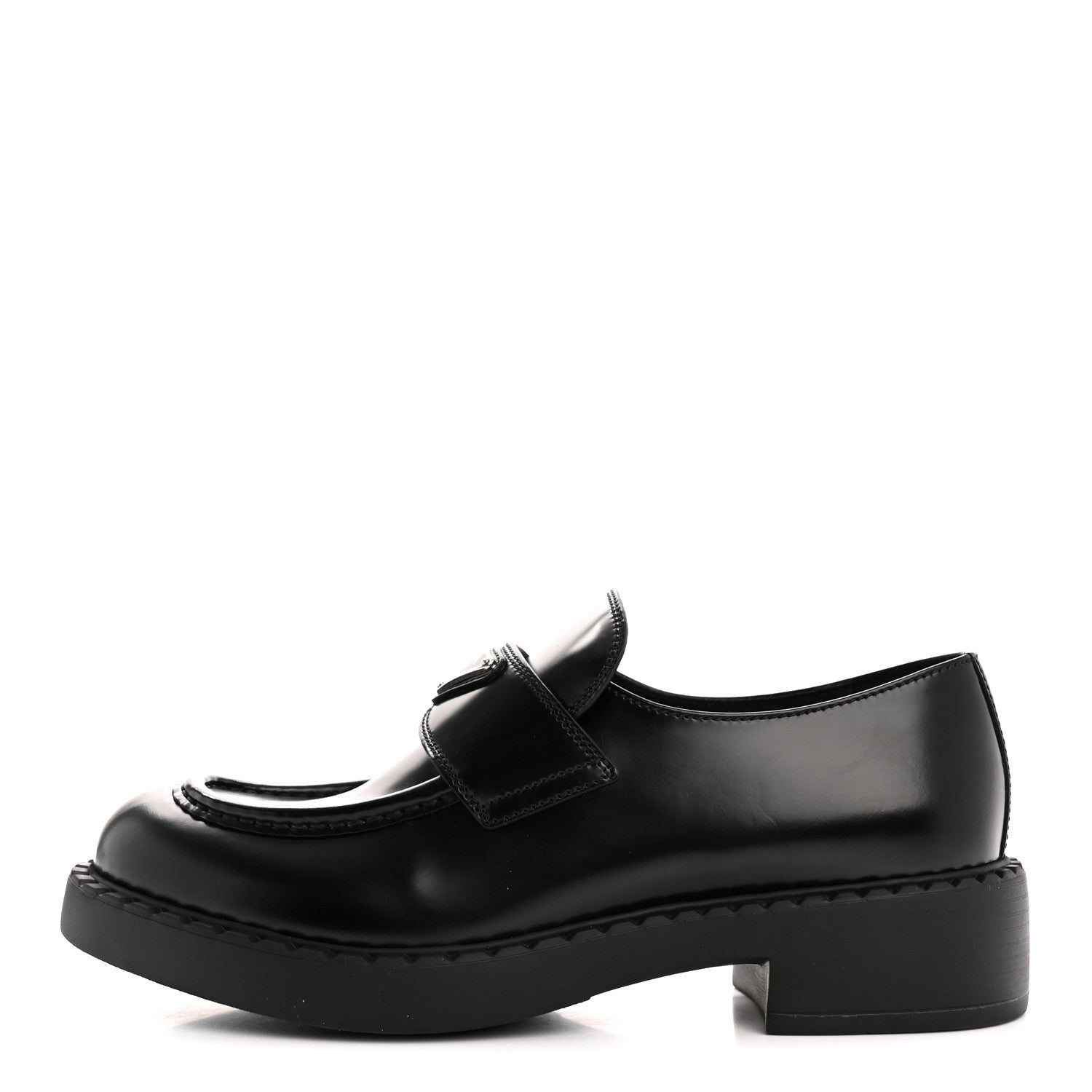 Prada Spazzolato Metal Triangle Logo 50mm Loafers 40.5 Black 1 of 10