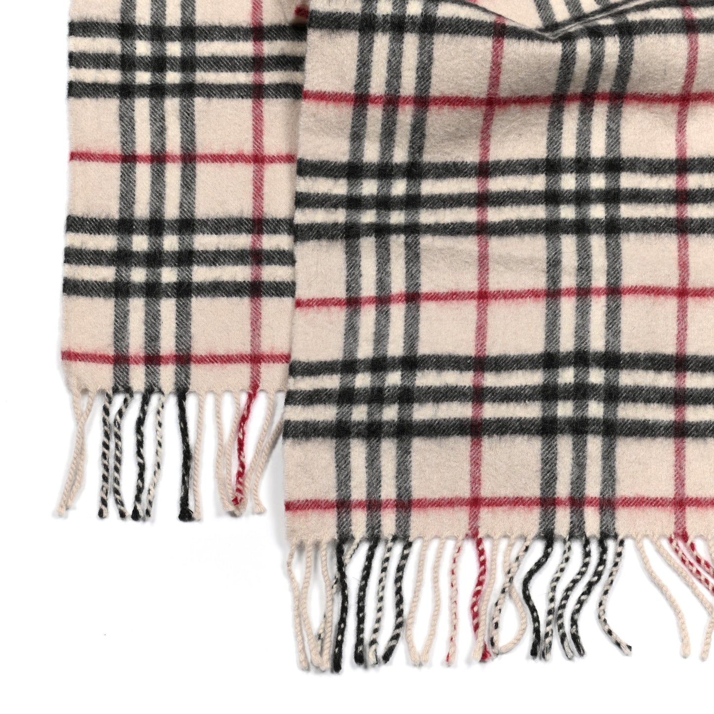 Cashmere Vintage Check Fringe Scarf Beige
