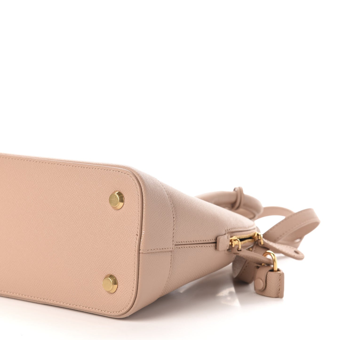 Signature Grained Calfskin Logo S Ville Top Handle Bag Nude Beige White