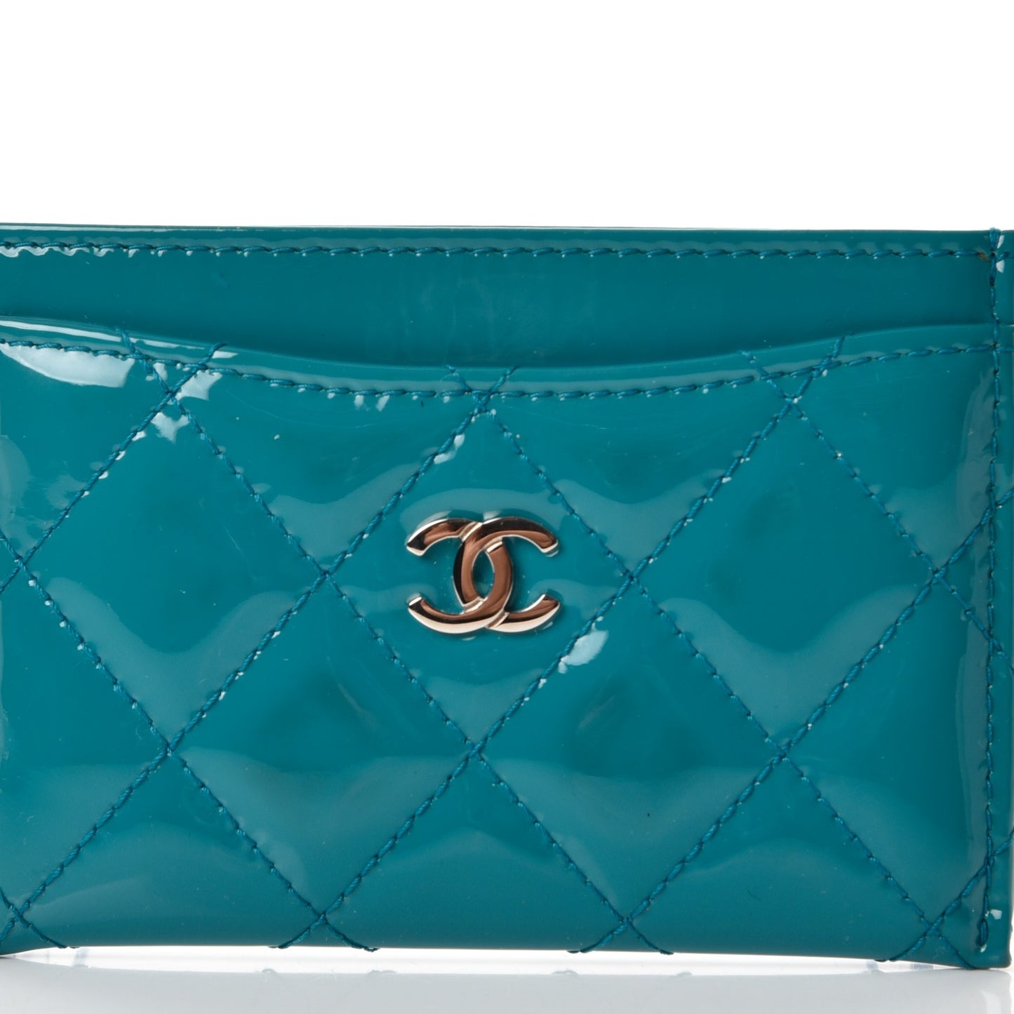 Patent Quilted Card Holder Turquoise