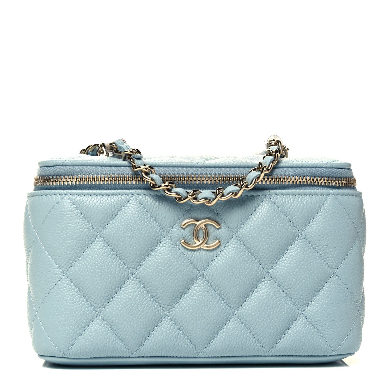 Chanel Caviar Quilted Small Tiny CC Vanity Case With Chain Light Blue 1 of 10