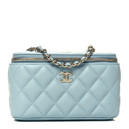 Chanel Caviar Quilted Small Tiny CC Vanity Case With Chain Light Blue 1 of 10