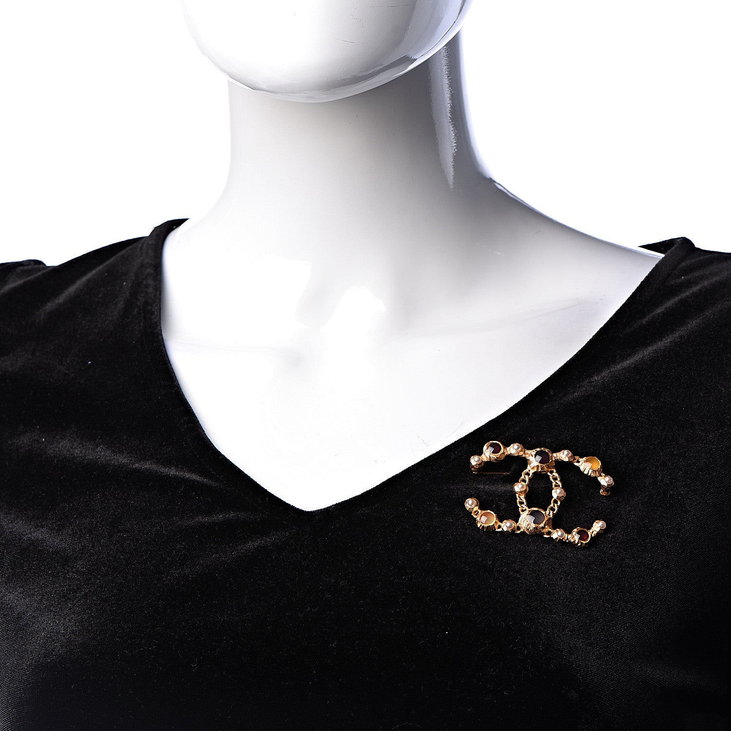 Chanel Gripoix Pearl CC Brooch Gold Multicolor 2 of 4