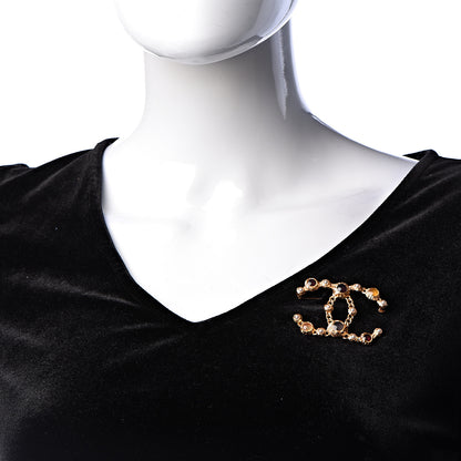 Chanel Gripoix Pearl CC Brooch Gold Multicolor 2 of 4