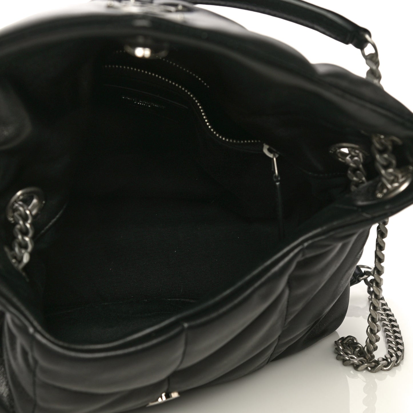 Lambskin Quilted Small Loulou Puffer Monogram Chain Satchel Black