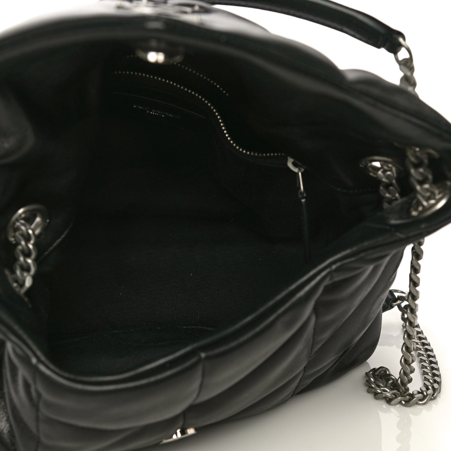 Saint Laurent Lambskin Quilted Small Loulou Puffer Monogram Chain Satchel Black 5 of 13