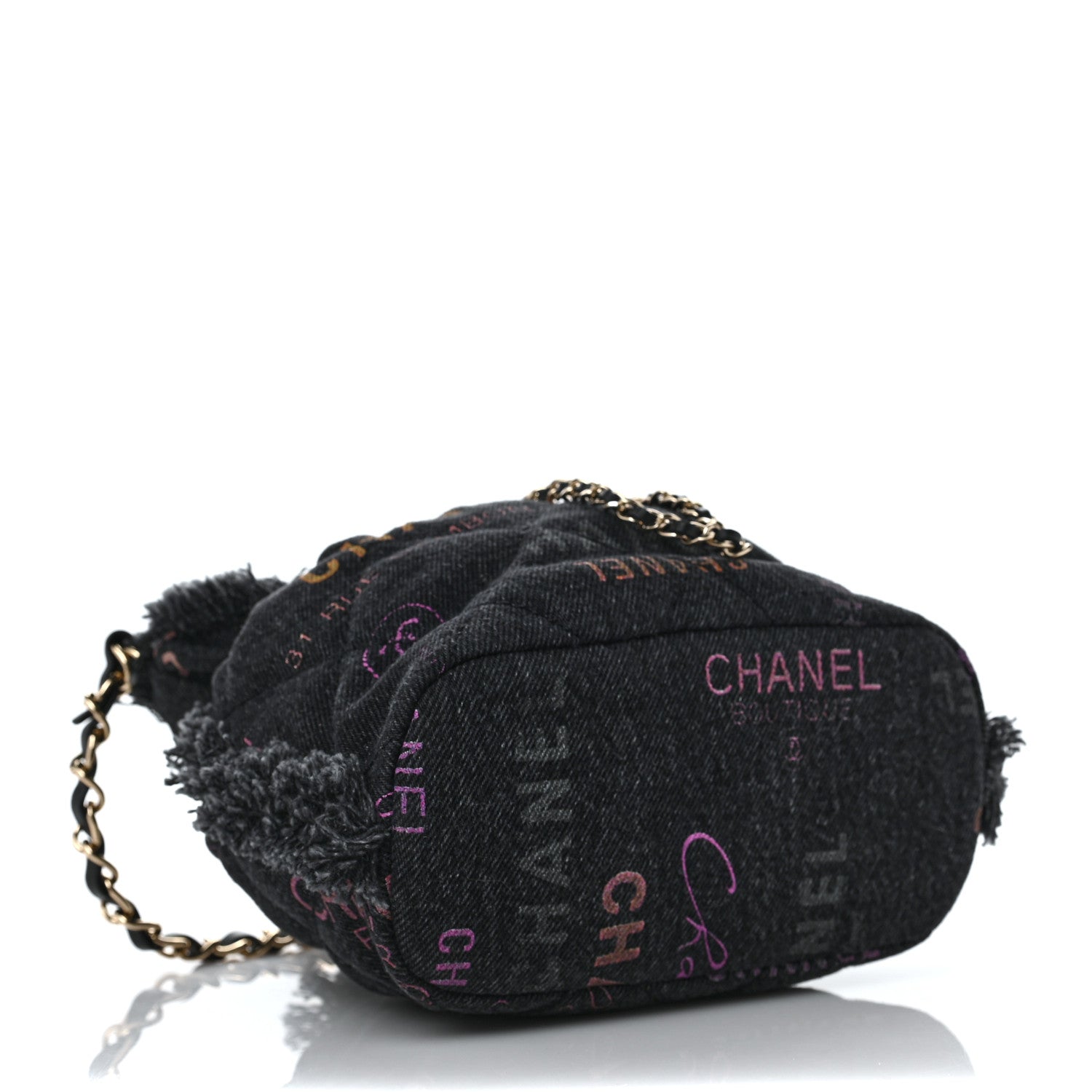 Chanel Denim Quilted Mood Bucket With Chain Black Multicolor 4 of 9