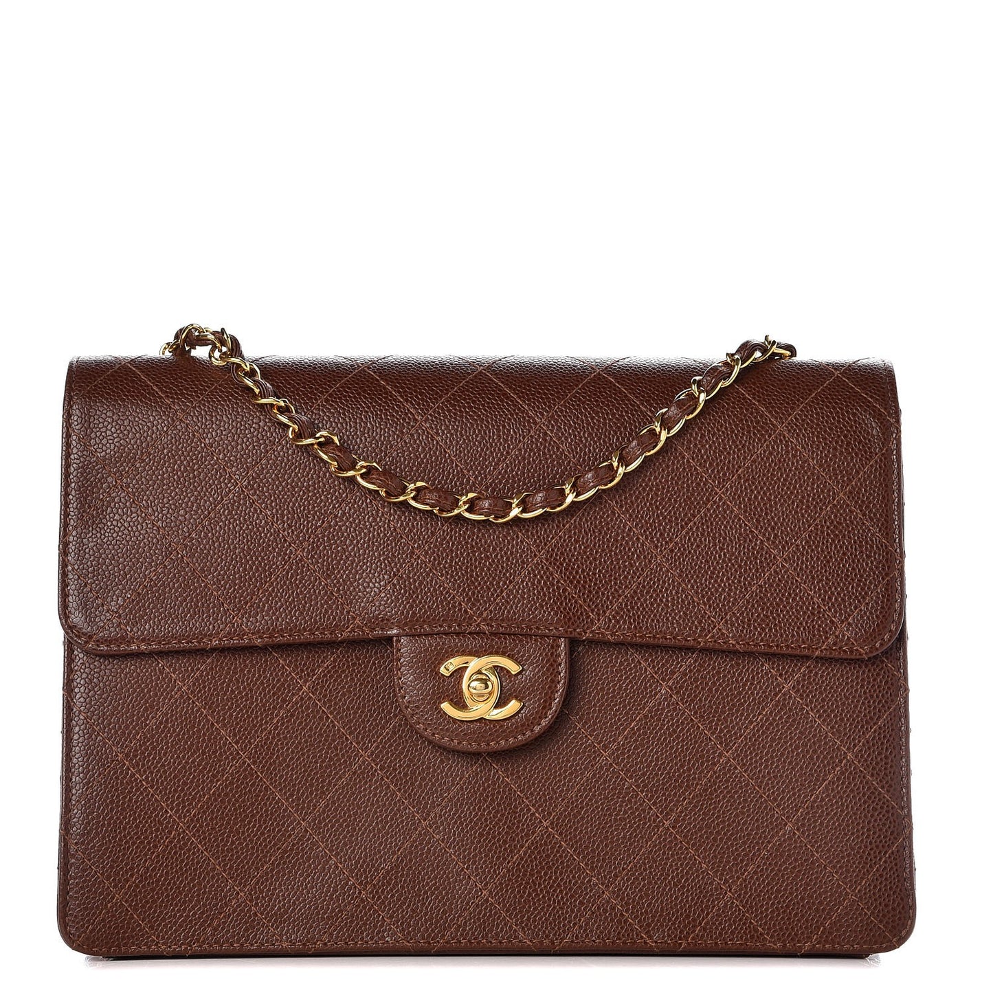 Caviar Stitch Jumbo Single Flap Brown