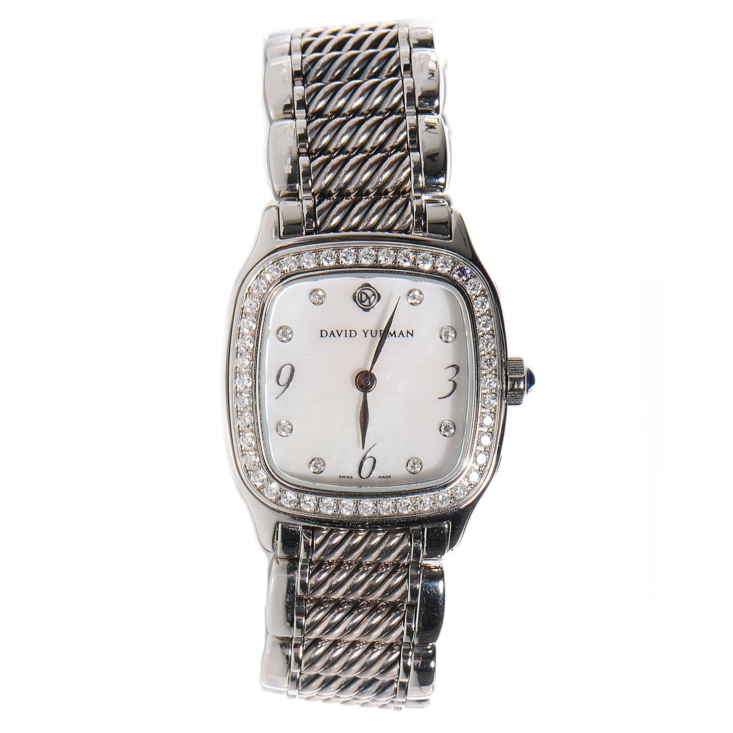 David Yurman Stainless Steel Diamond Bezel Mother of Pearl 25mm Thoroughbred Quartz Watch 3 of 7