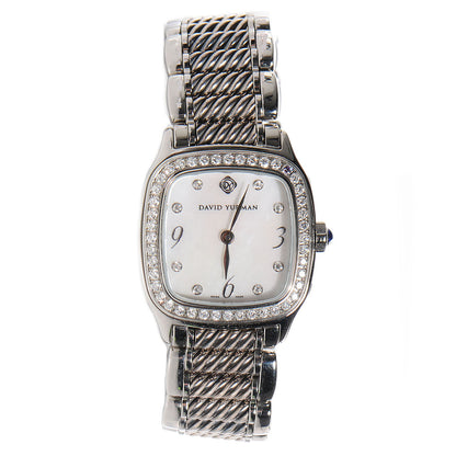 David Yurman Stainless Steel Diamond Bezel Mother of Pearl 25mm Thoroughbred Quartz Watch 3 of 7