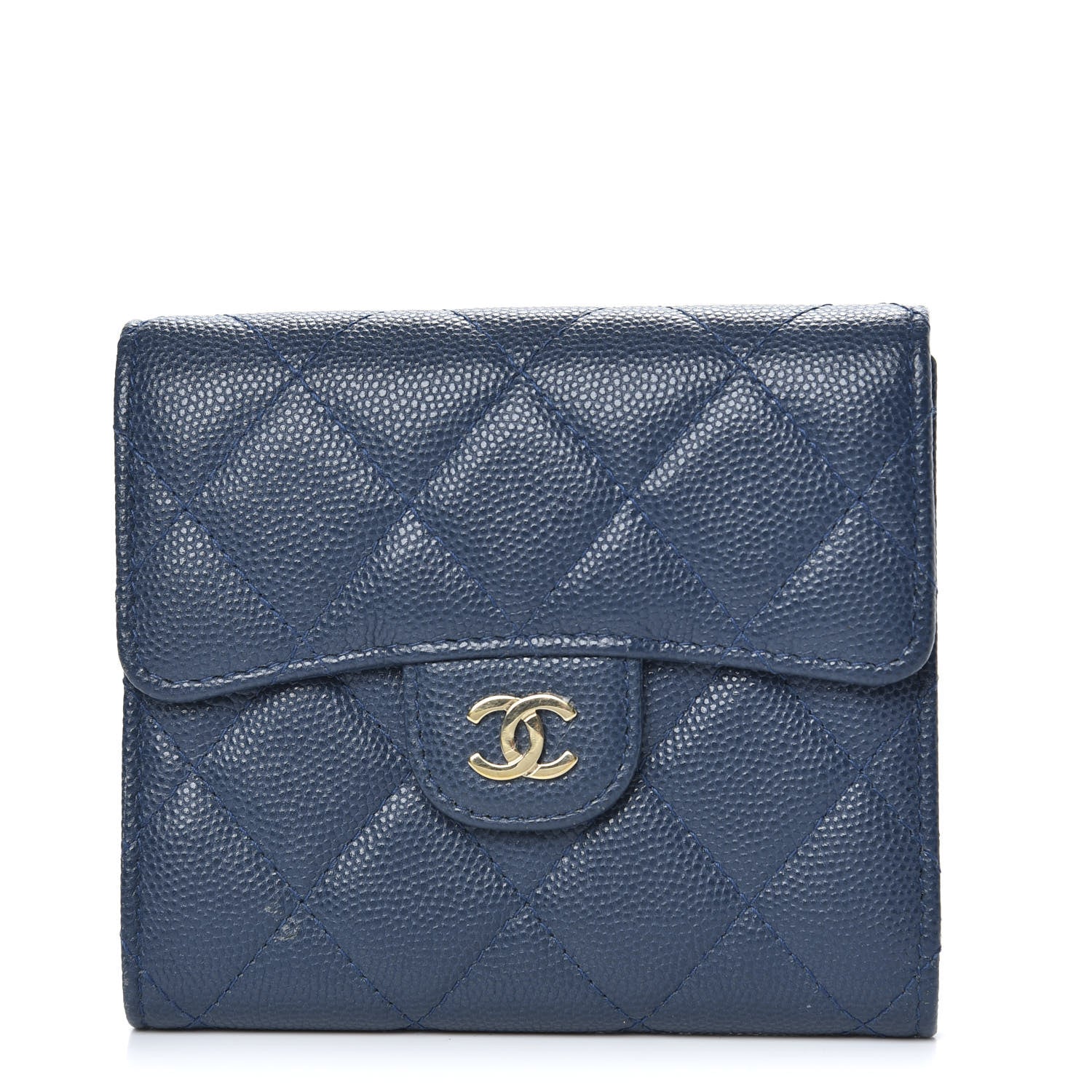Chanel Caviar Quilted Compact Flap Wallet Navy 1 of 9
