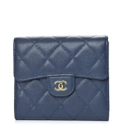 Chanel Caviar Quilted Compact Flap Wallet Navy 1 of 9
