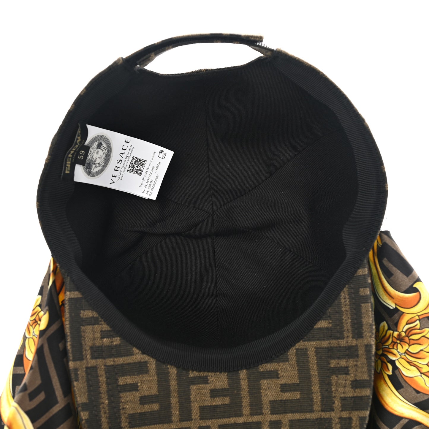 X VERSACE Silk FF Baroque Fendace Foulard Cap 59 Gold