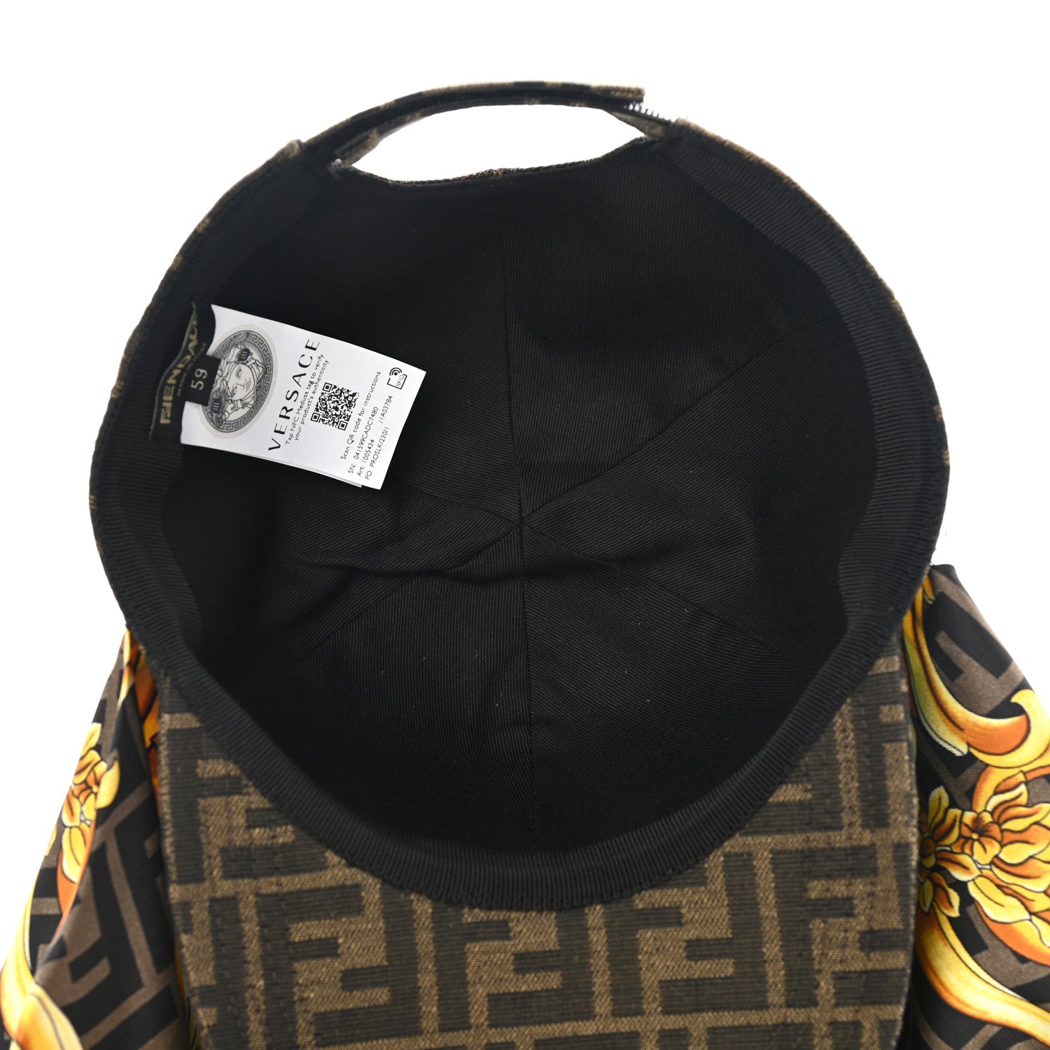 Fendi X VERSACE Silk FF Baroque Fendace Foulard Cap 59 Gold 8 of 11
