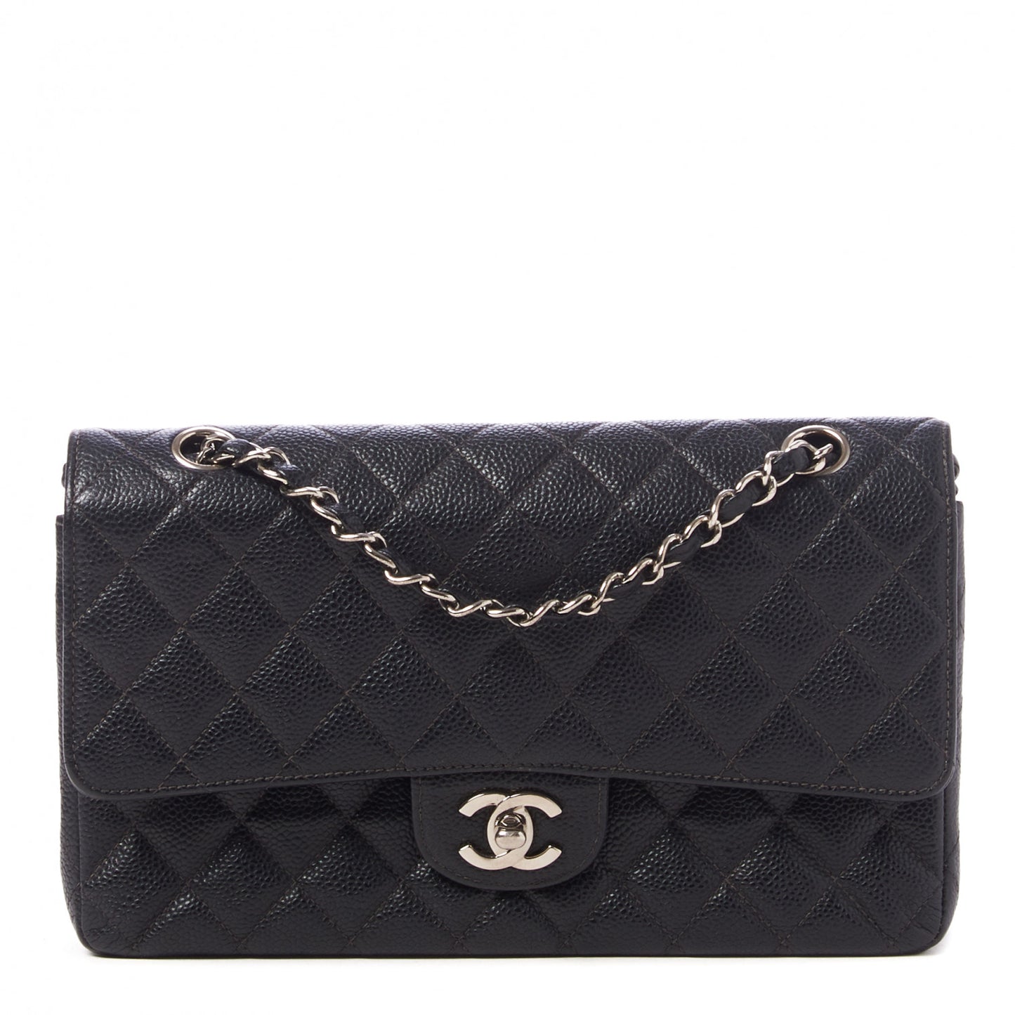 Caviar Quilted Medium Double Flap Black
