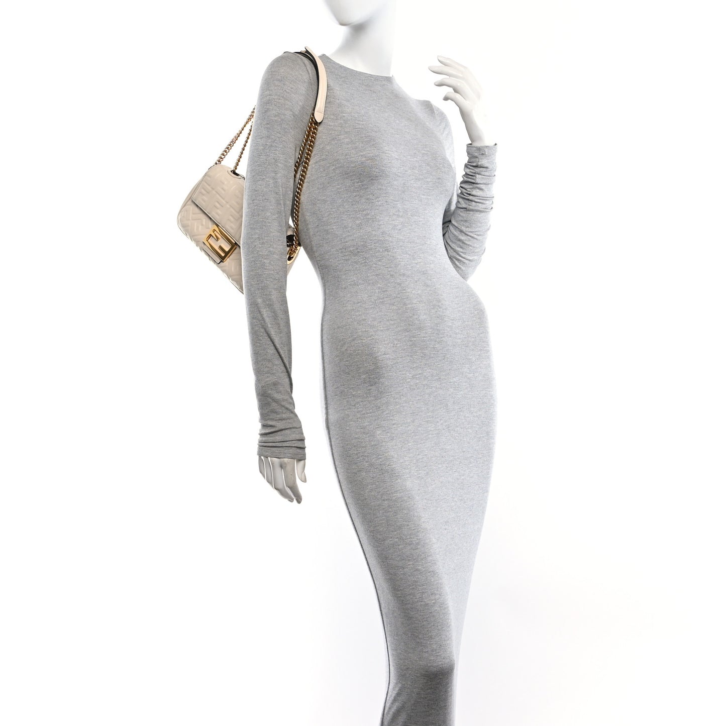 Nappa Small FF Embossed Midi Chain Baguette Camelia