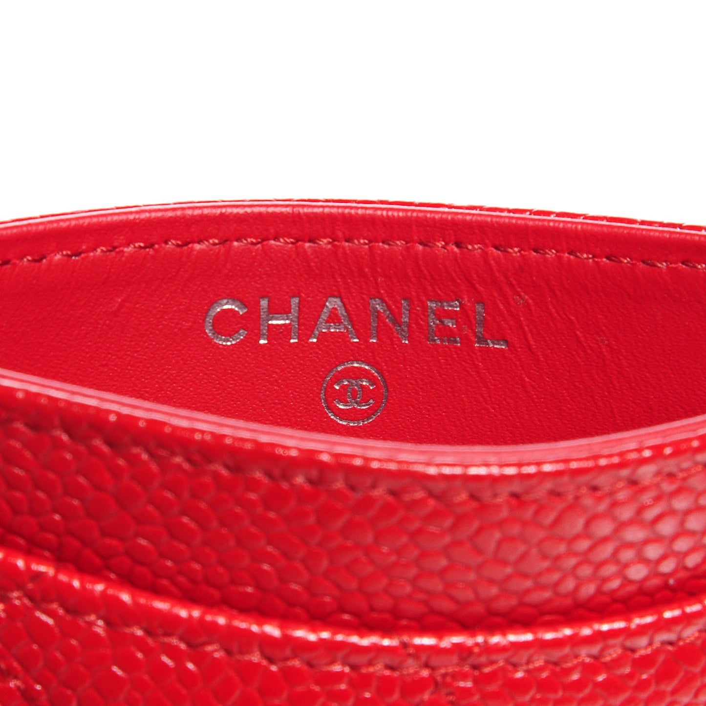 Caviar Quilted Card Holder Dark Red
