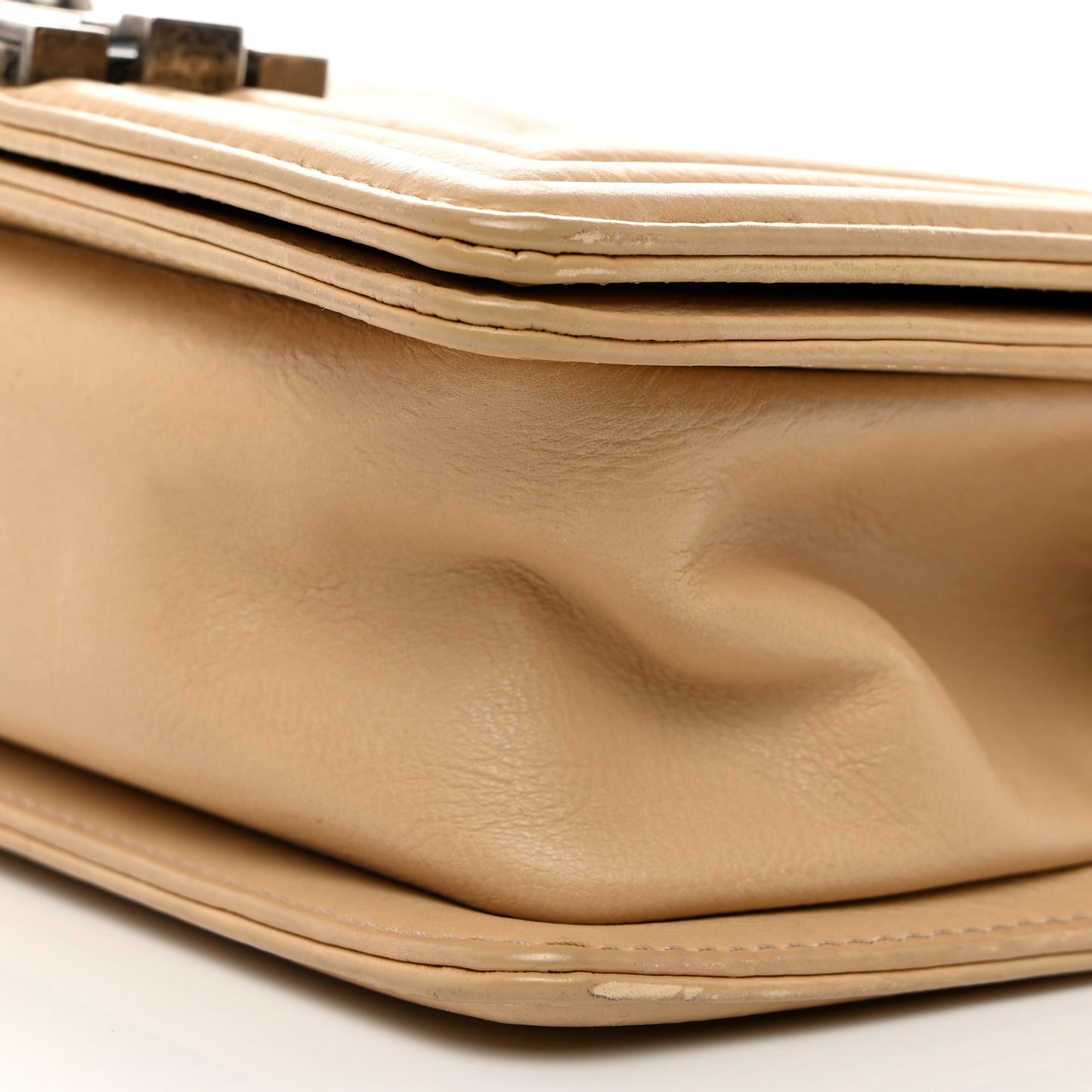 Calfskin Double Stitch Small Boy Flap Beige