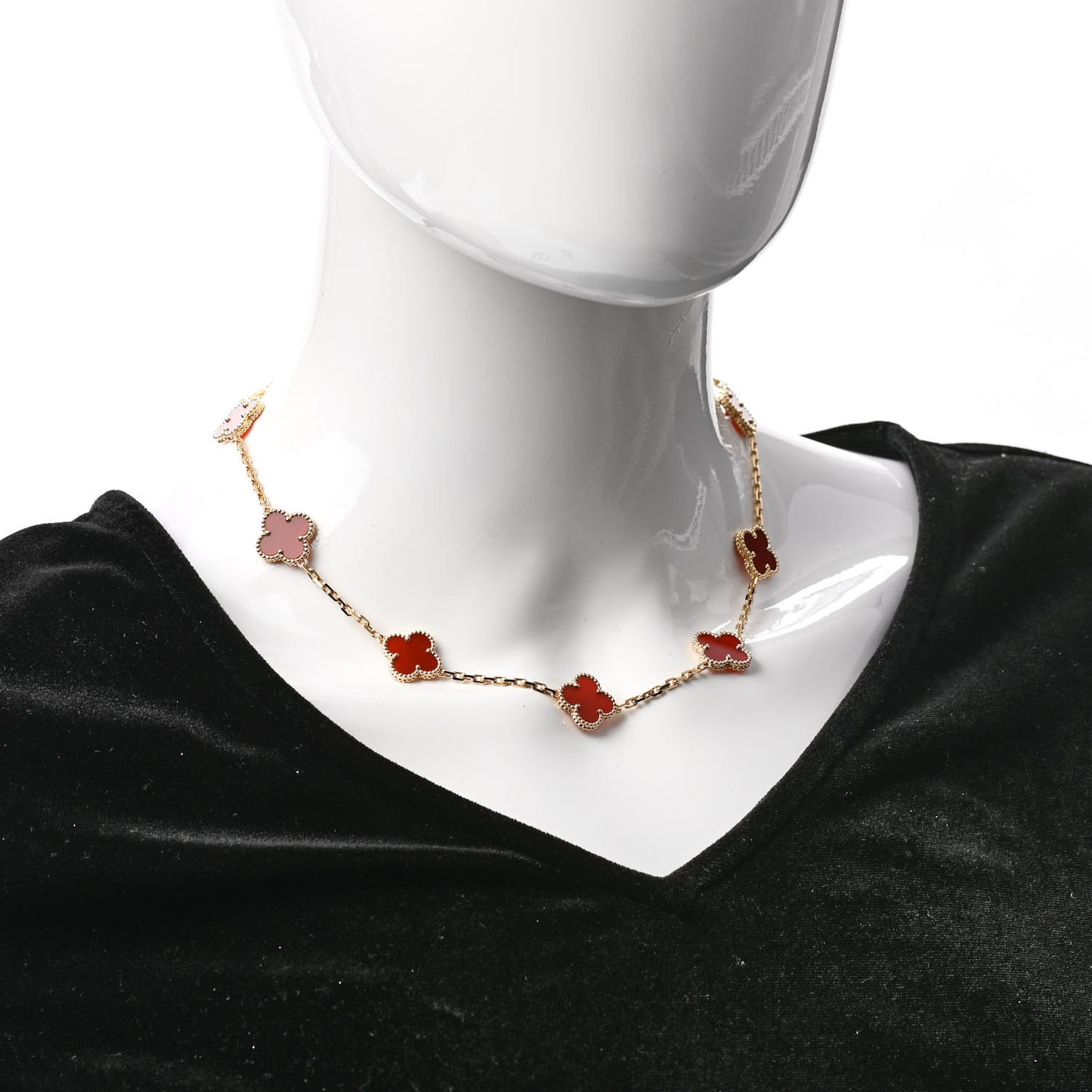 18K Yellow Gold Carnelian 10 Motifs Vintage Alhambra Necklace