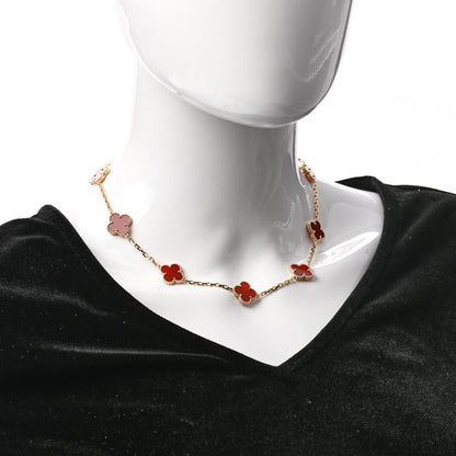 Van Cleef & Arpels 18K Yellow Gold Carnelian 10 Motifs Vintage Alhambra Necklace 2 of 6