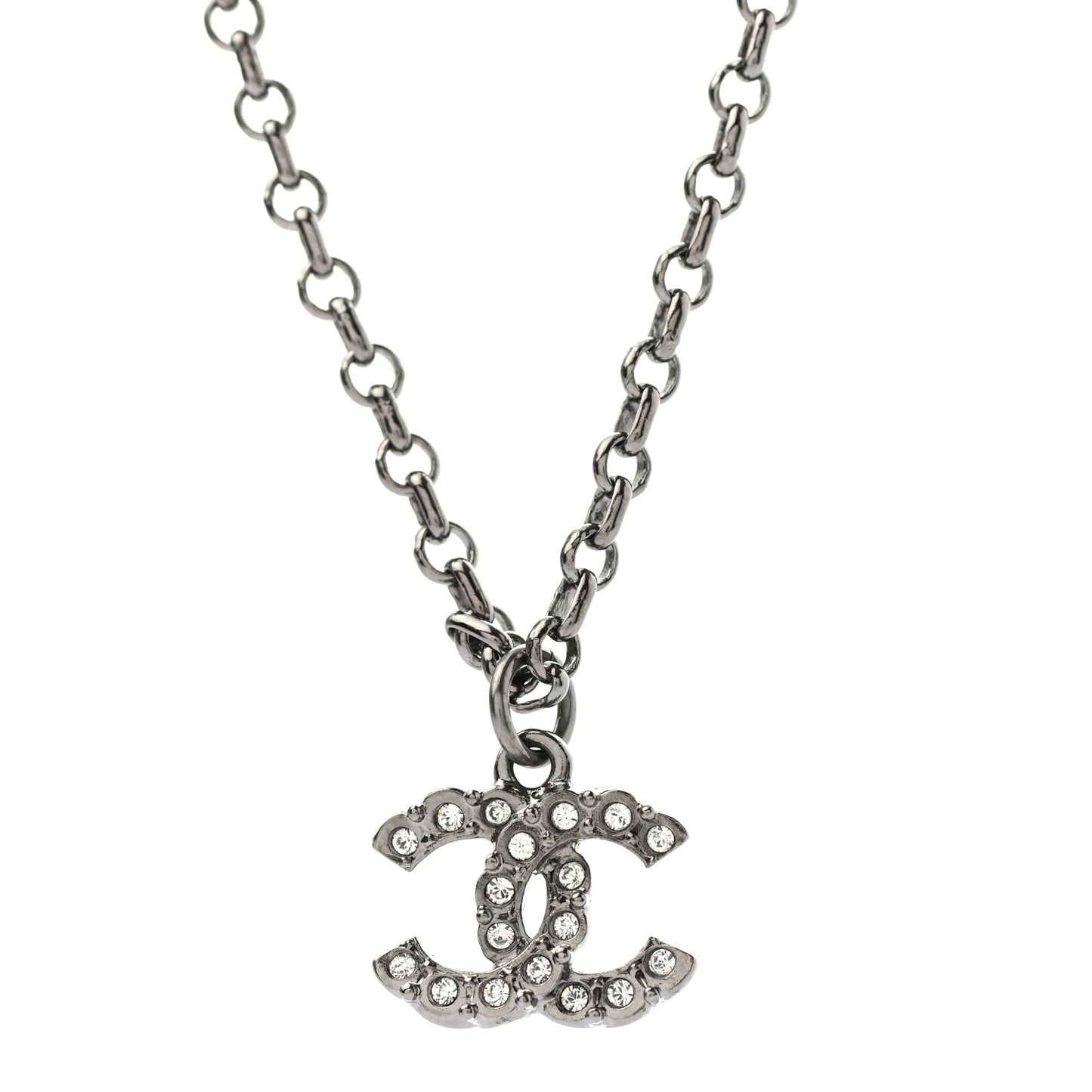 Crystal CC Pendant Necklace Silver