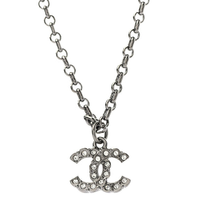 Chanel Crystal CC Pendant Necklace Silver 4 of 5