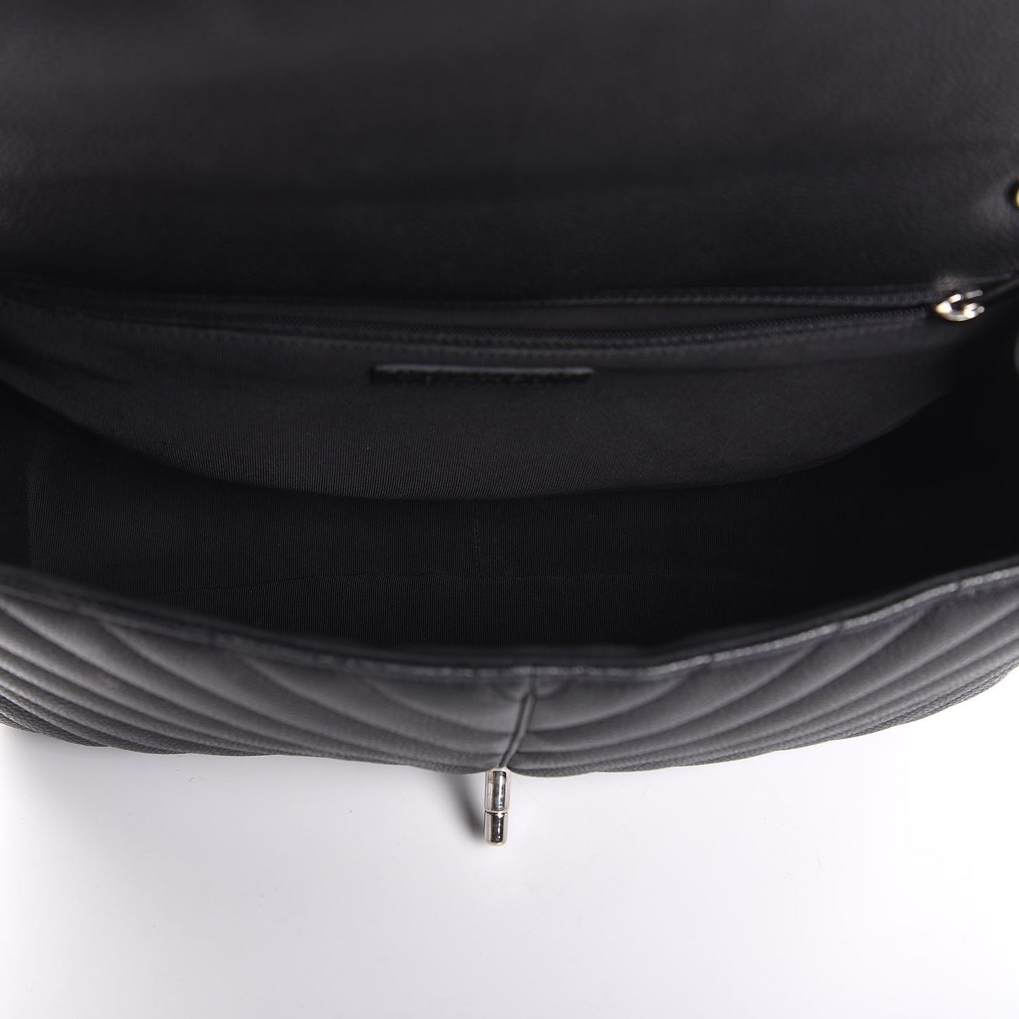 Caviar Chevron Quilted Large Puffy CC Flap Black