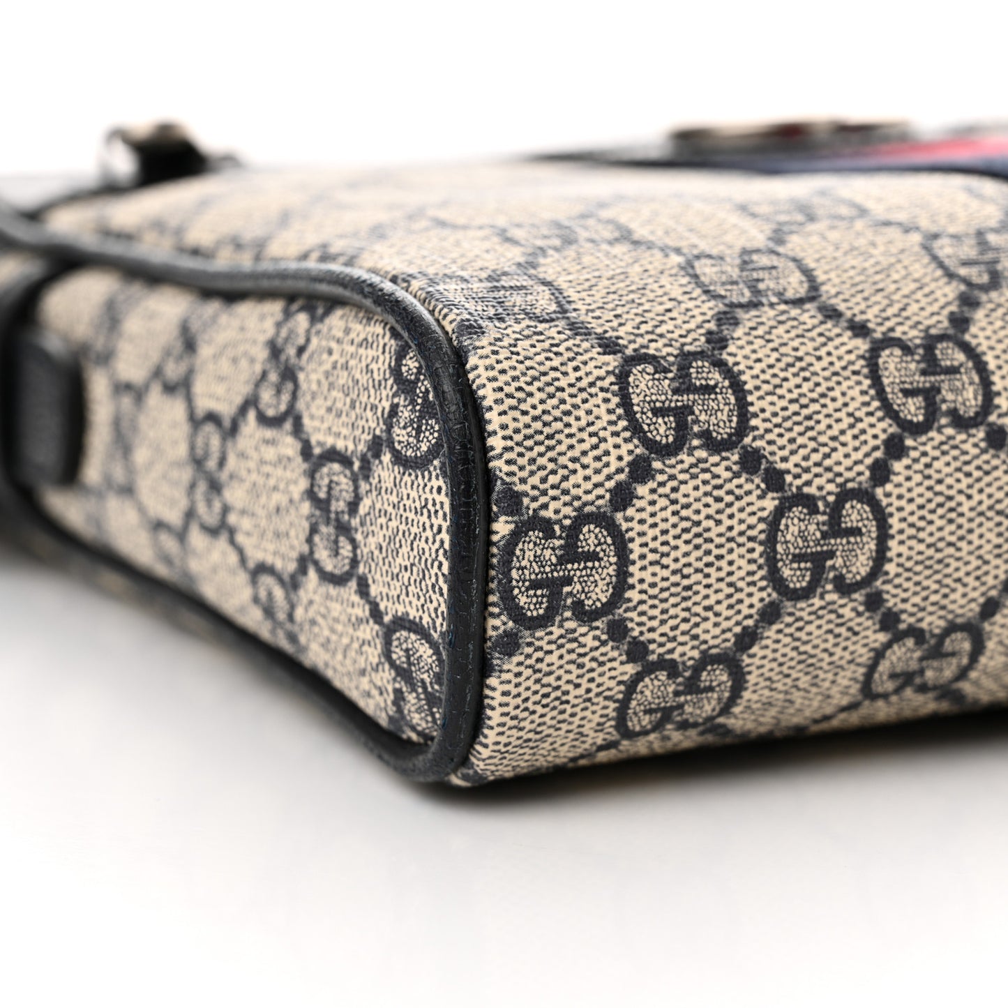 GG Supreme Monogram Textured Dollar Calfskin Web Small Ophidia Messenger Bag Beige Blue