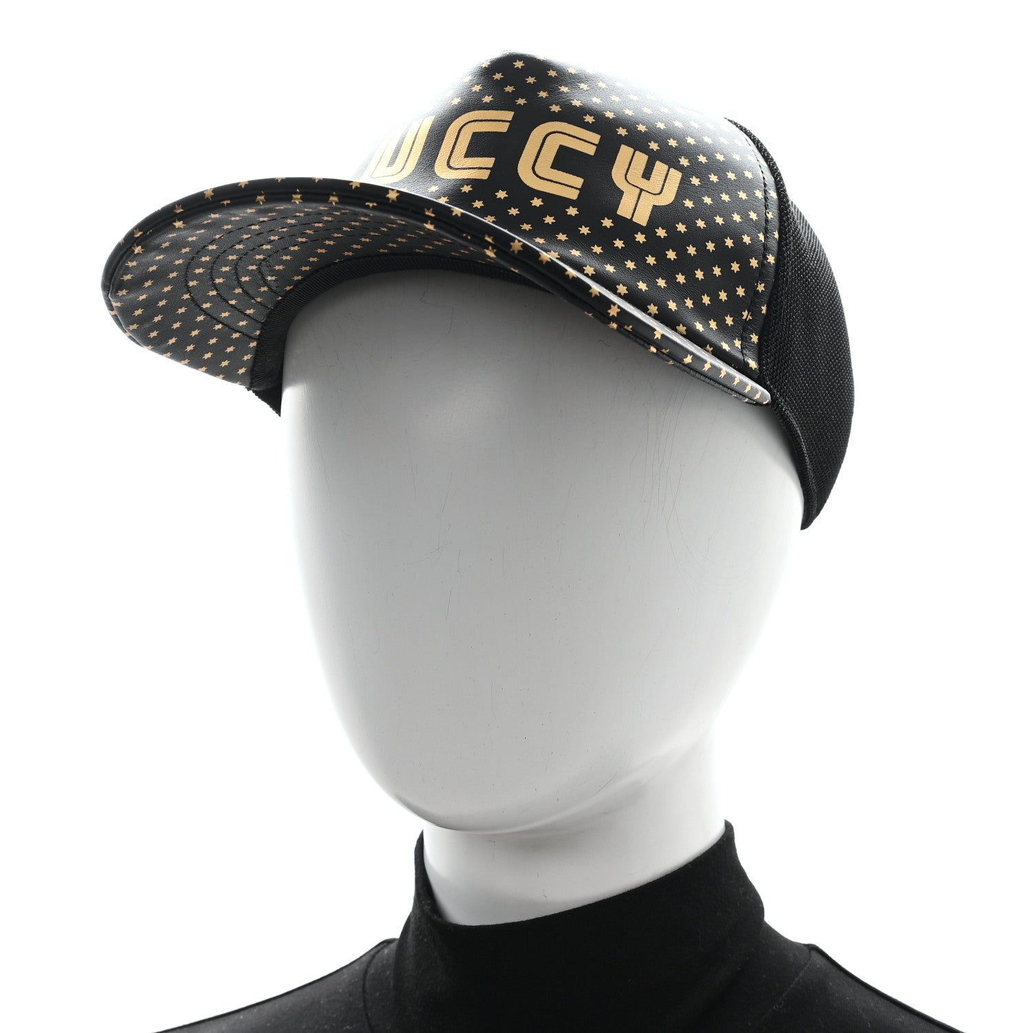 Gucci X SEGA Calfskin GUCCY Stars Baseball Hat XL Black Gold