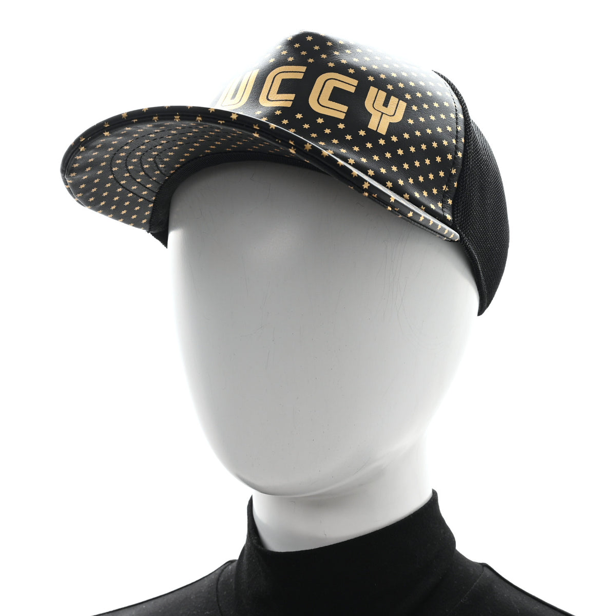 Gucci X SEGA Calfskin GUCCY Stars Baseball Hat XL Black Gold  display picture 3