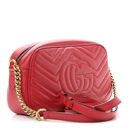 Gucci Calfskin Matelasse Small GG Marmont Chain Shoulder Bag Hibiscus Red 3 of 10