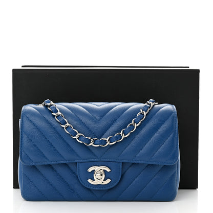 Chanel Caviar Chevron Quilted Mini Rectangular Flap Blue 9 of 9