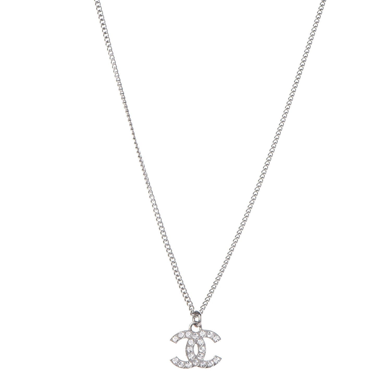 Chanel Crystal Timeless CC Necklace Silver 1 of 5