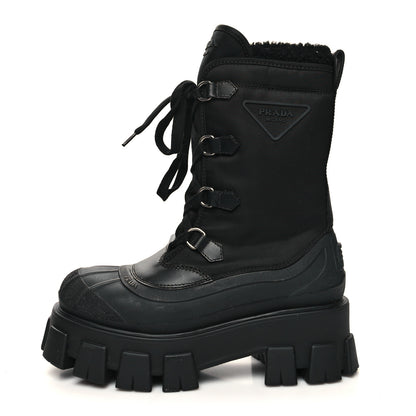 Prada Nylon Rubber Shearling Triangle Logo Monolith 55mm Snow Boots 36.5 Black 1 of 8