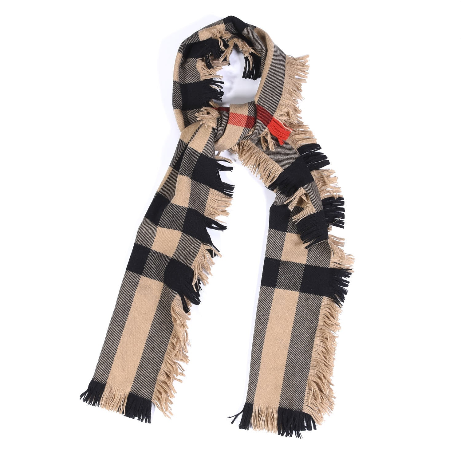 Burberry Wool Half Mega Check Fringe Scarf Camel 1 of 3