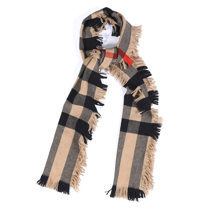 Burberry Wool Half Mega Check Fringe Scarf Camel 1 of 3