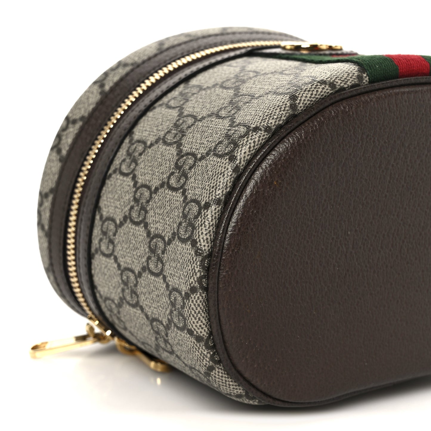 GG Supreme Monogram Textured Calfskin Web Ophidia Vanity Cosmetic Case Beige Ebony New Acero