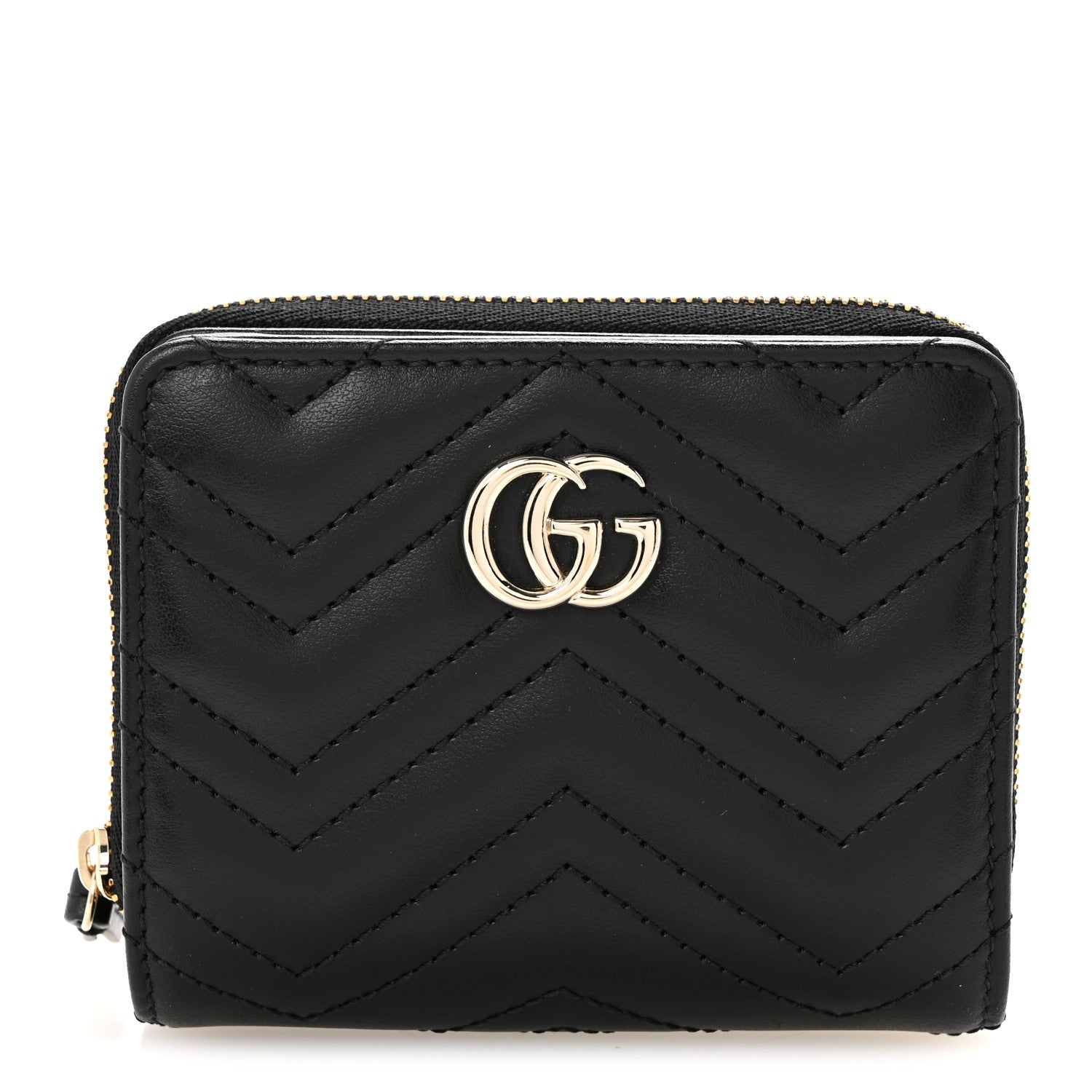 GUCCI Compact Wallet Black Leather 財布 黒 Gucci Calfskin Matelasse GG Marmont Compact Wallet Black 1905055