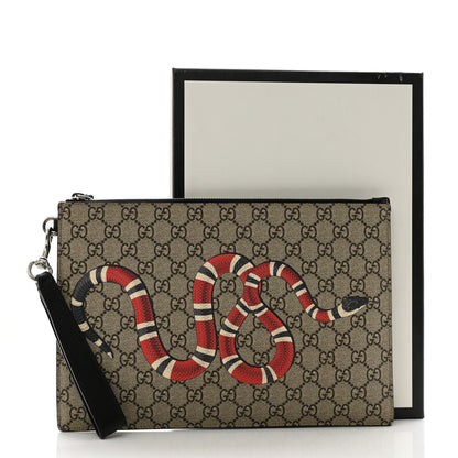 Gucci GG Supreme Monogram Kingsnake Zip Wristlet Pouch Beige Black 13 of 13