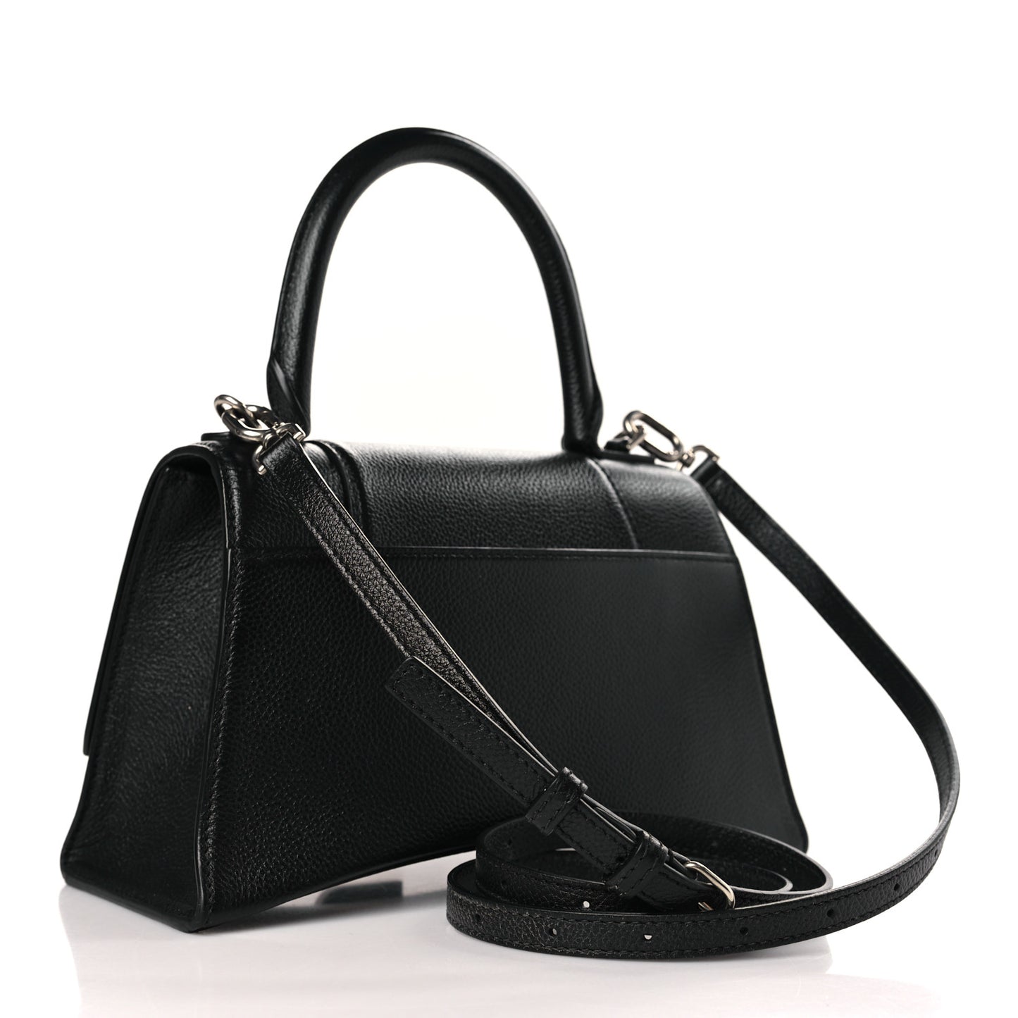 Grained Calfskin Small Hourglass Top Handle Bag Black