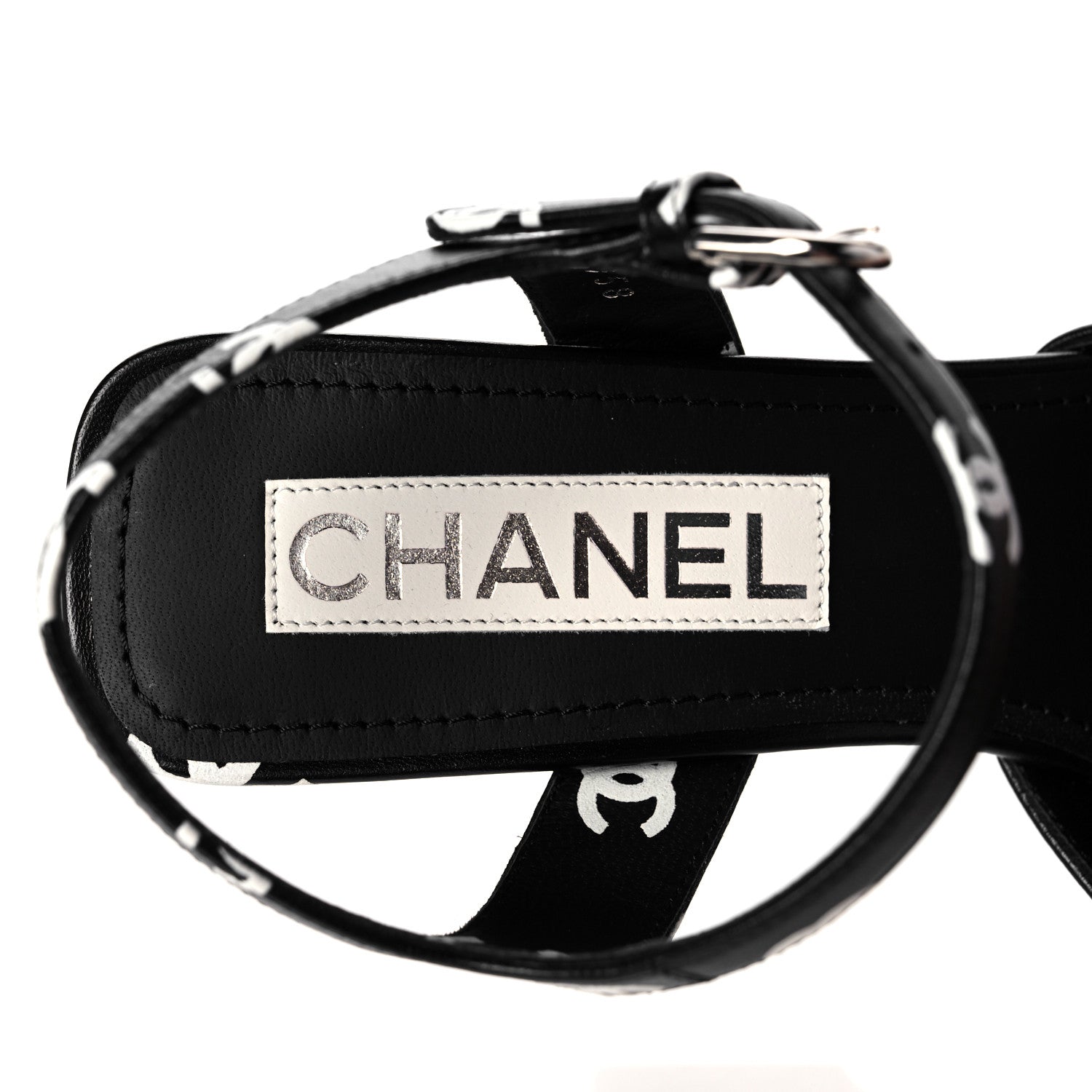 Chanel Printed Lambskin CC Platform Sandals 39 Black White 7 of 9